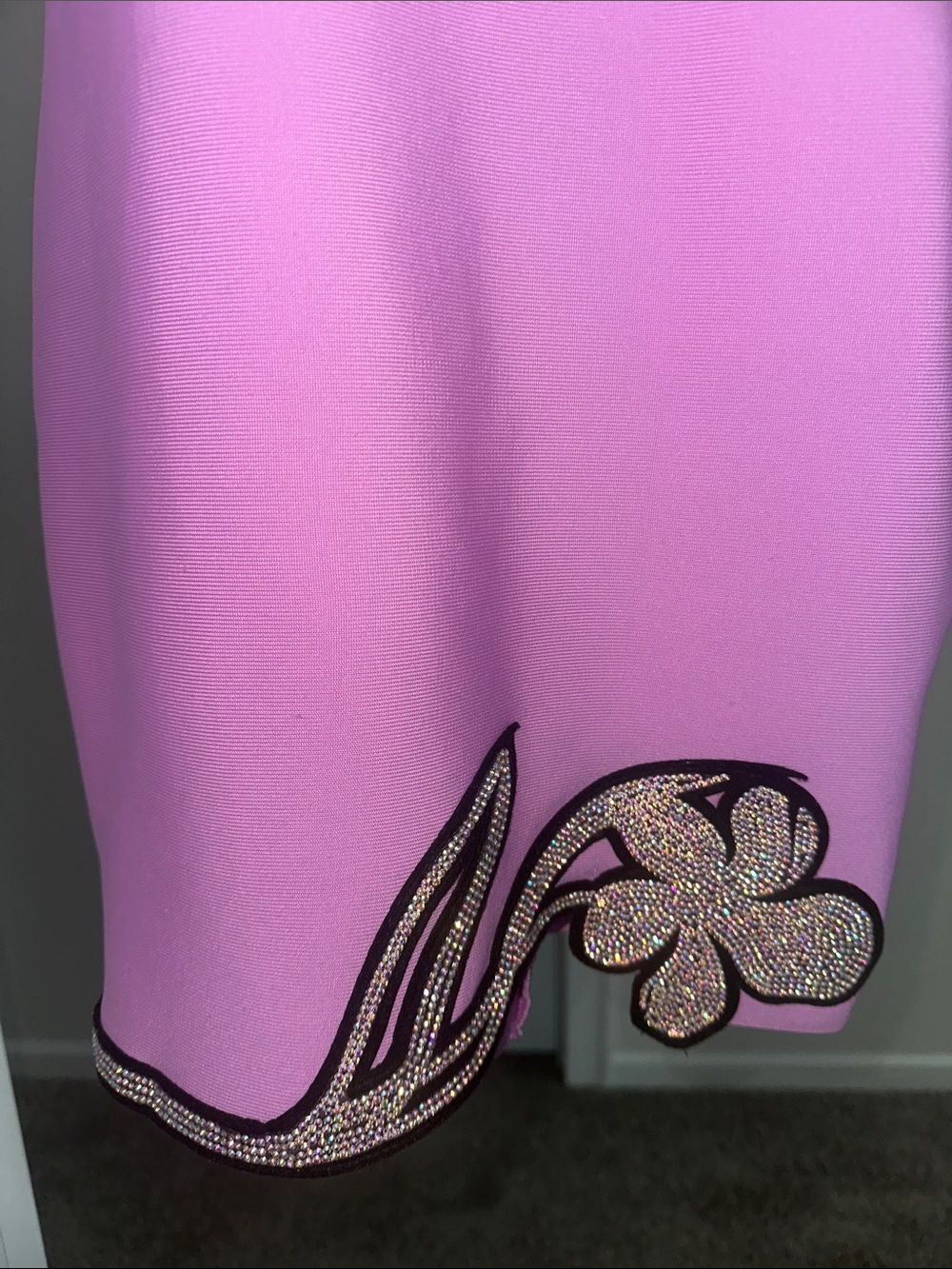 Lilac Bodycon Mini Dress with Embellished Hem - Picture 2 of 4